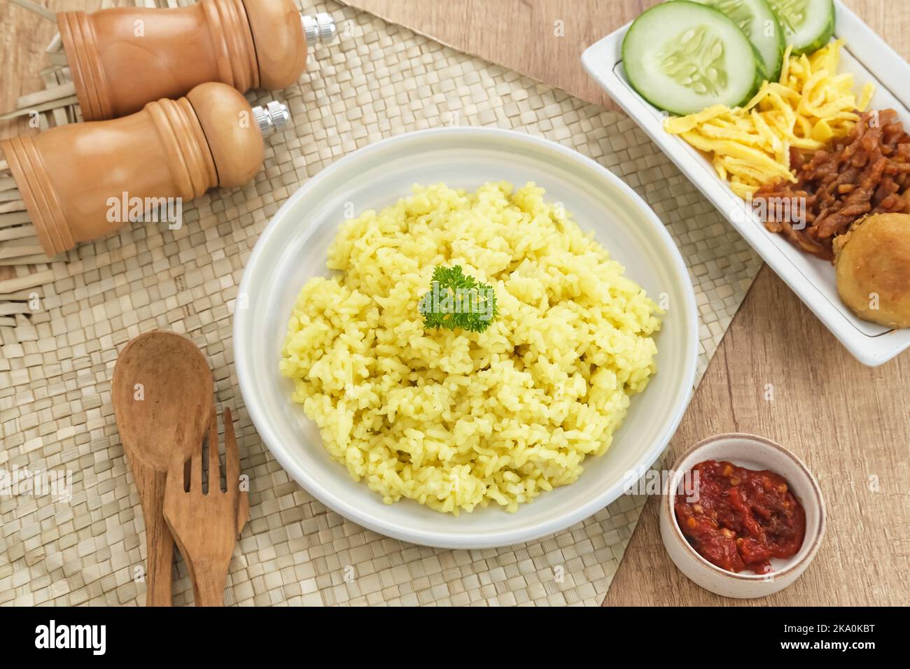 Nasi kuning, Indonesian traditional food, made from rice cooked with