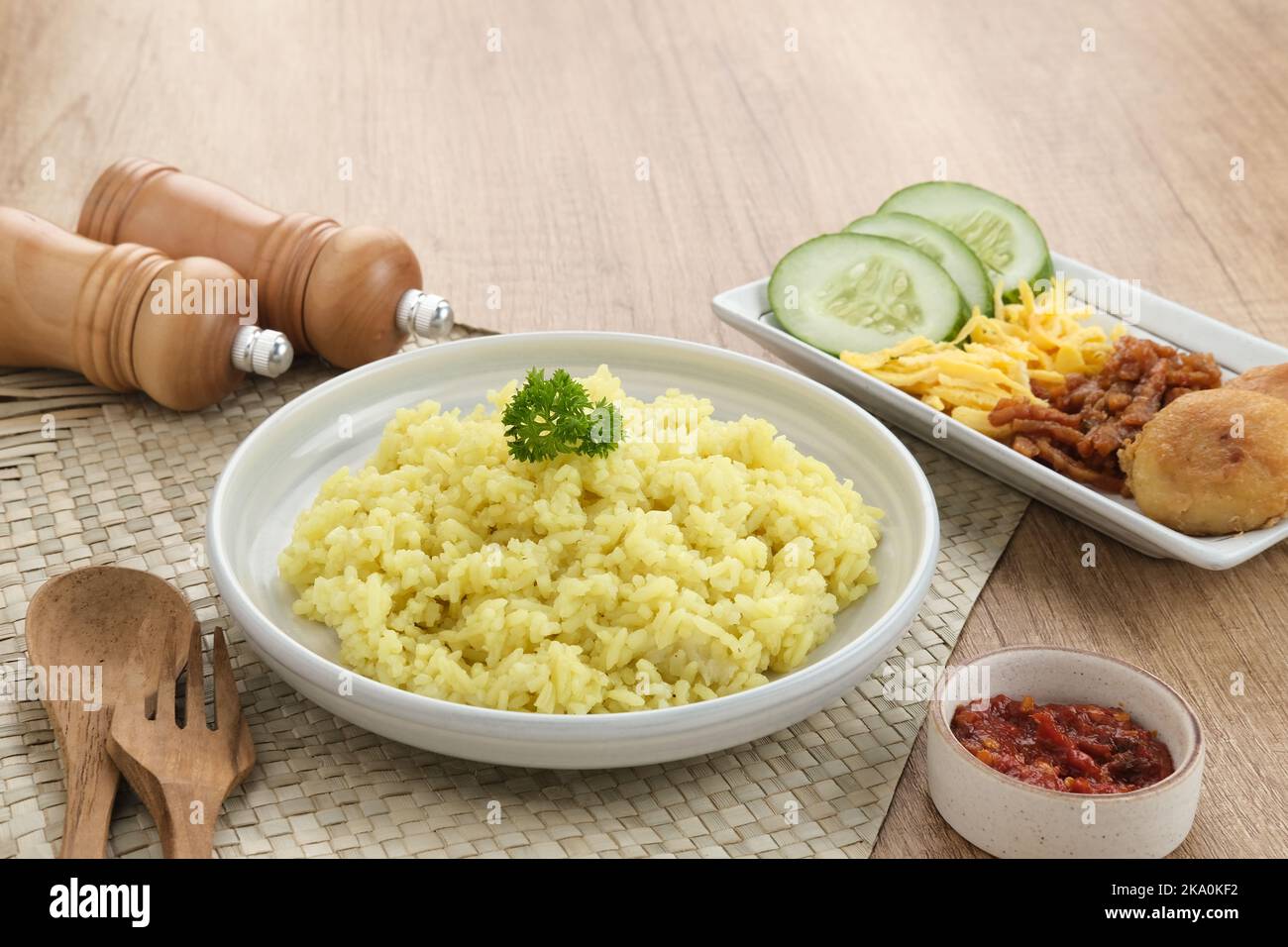 Nasi kuning, Indonesian traditional food, made from rice cooked with