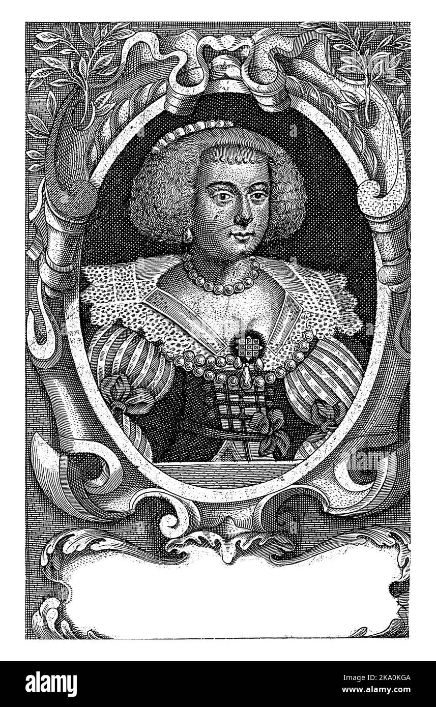 Portrait of Amalia in an ornamented oval. Her name in a cartouche Stock