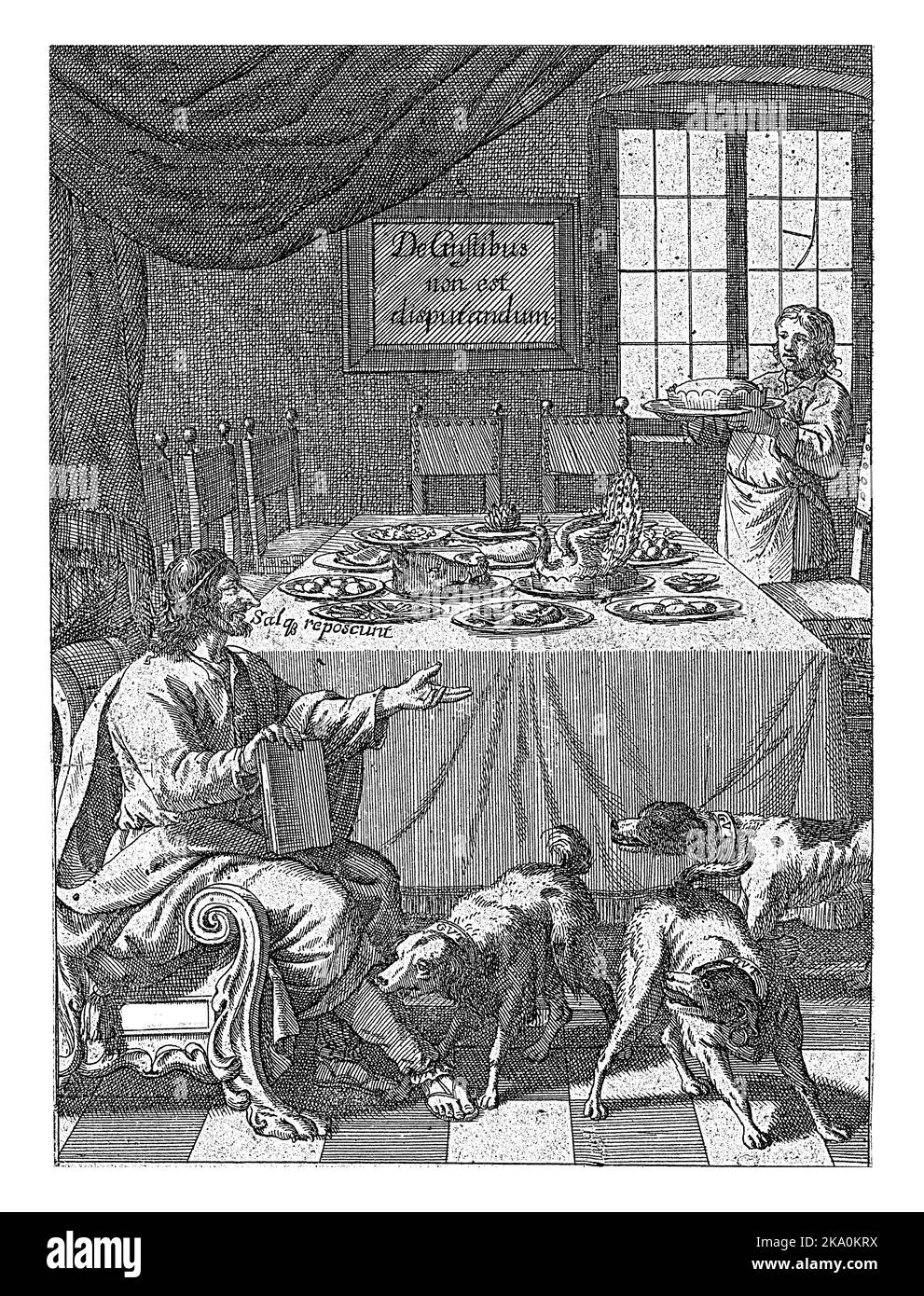 The philosopher Zoilus sits at a richly set table on which