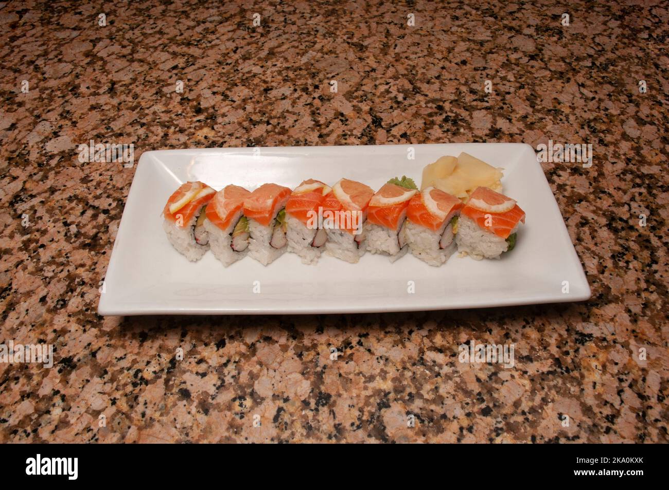 Traditional and authentic Japanese cusine know as a Sushi Roll Stock Photo
