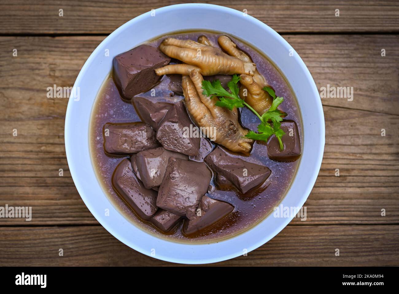 chicken blood, Thai food chicken feet soup stewed, cooking chicken feet