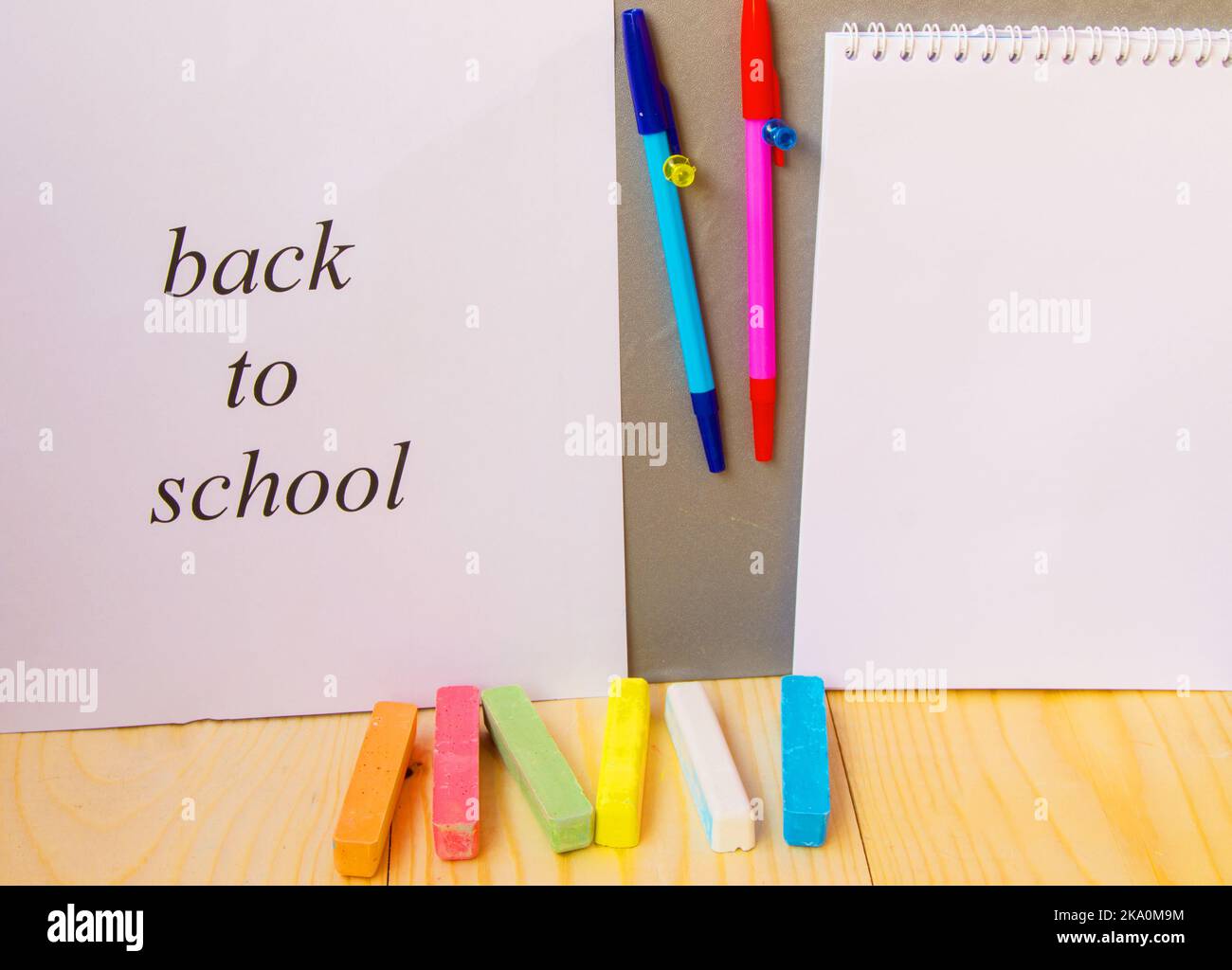 Back to school concept, pen, Notepad, chalk, EDUCATION Stock Photo Alamy