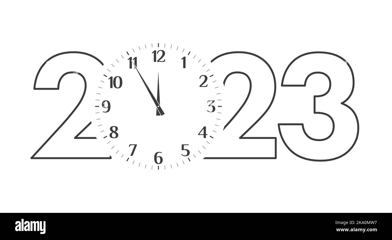 Clock showing five minutes to twelve. Merry Christmas and happy New