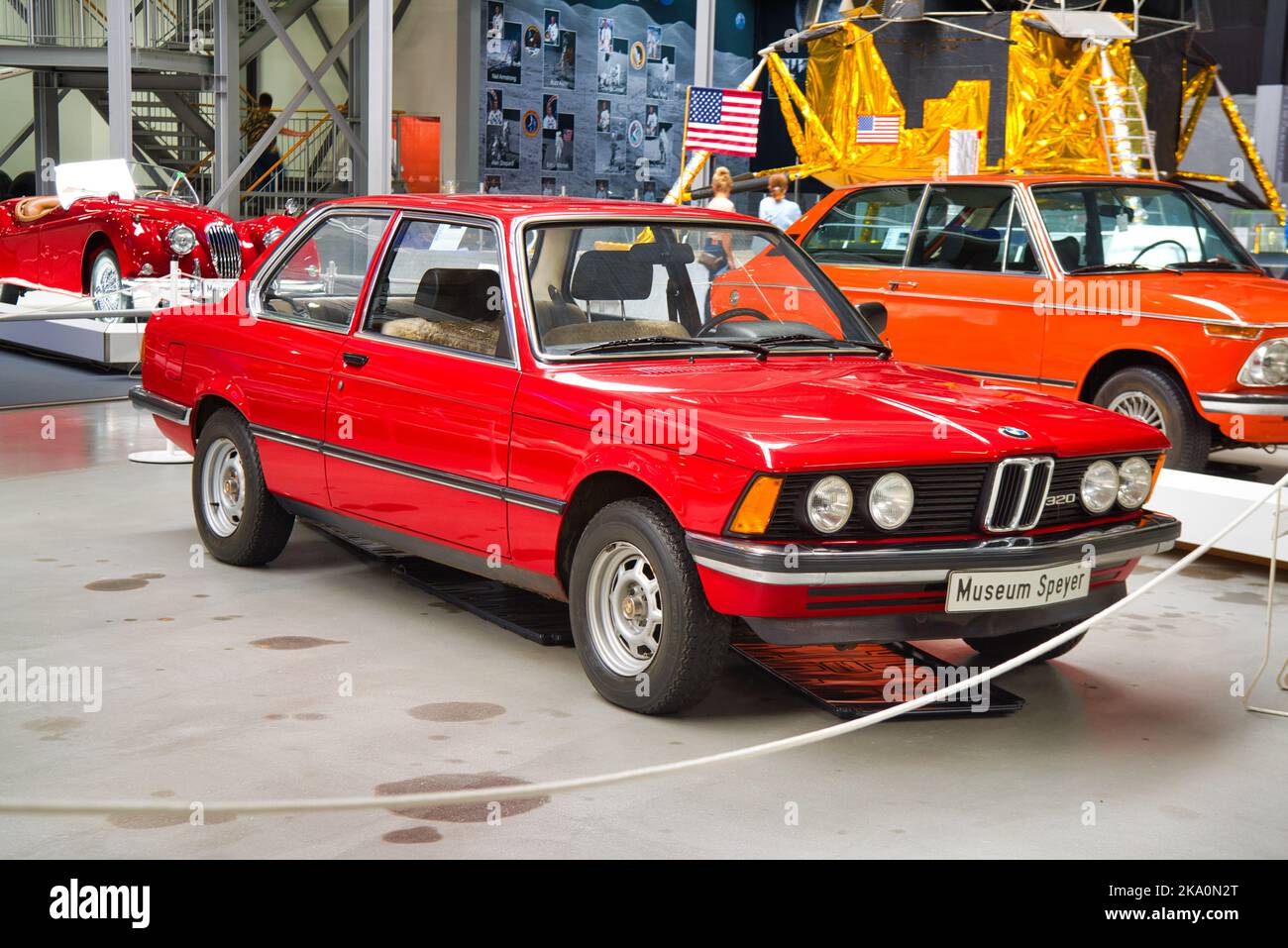 SPEYER, GERMANY - OCTOBER 2022: red BMW 3 3er Series E21 retro car in the Technikmuseum Speyer. Stock Photo