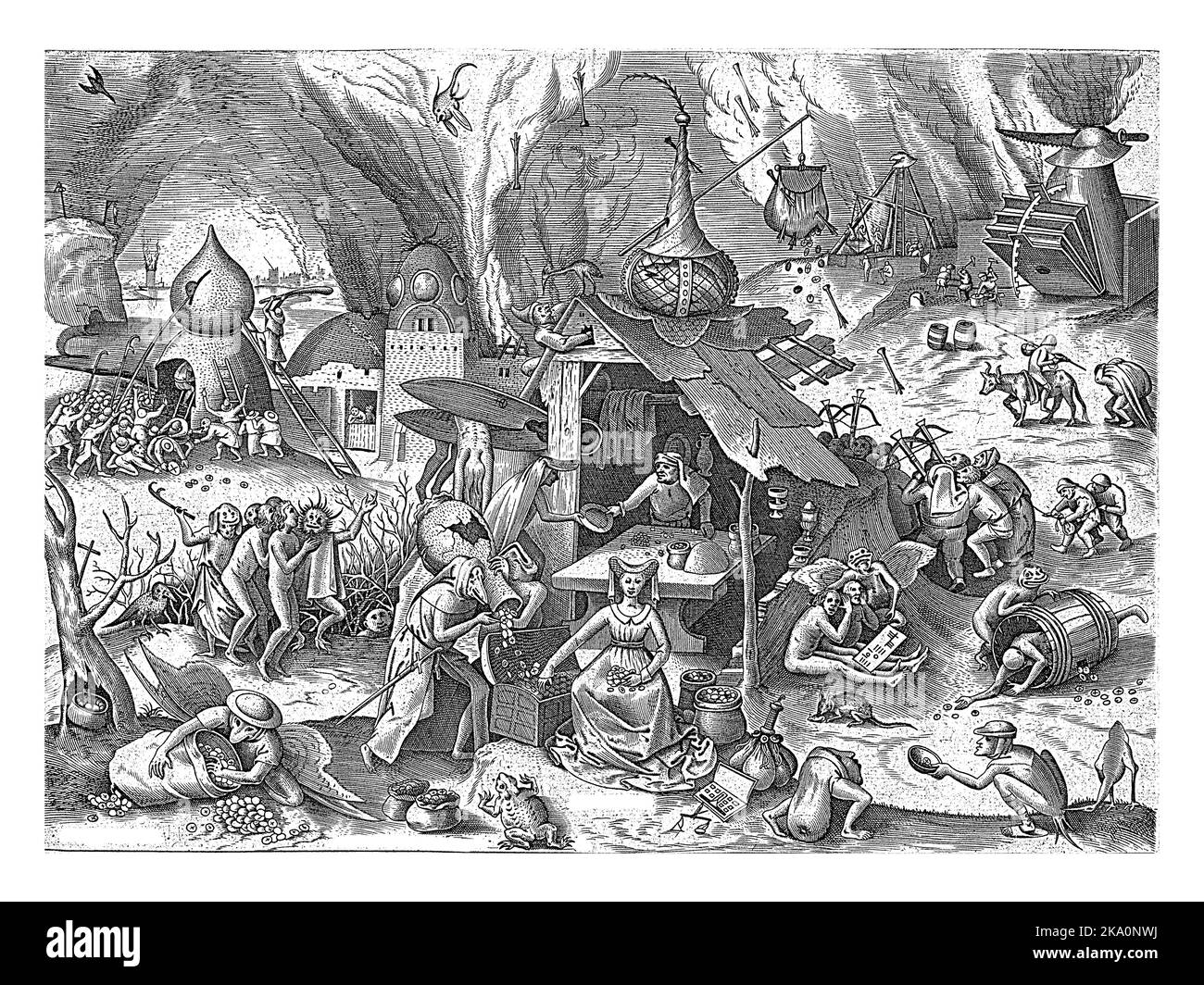 The female personification of Avarice (Avaritia) sits between money