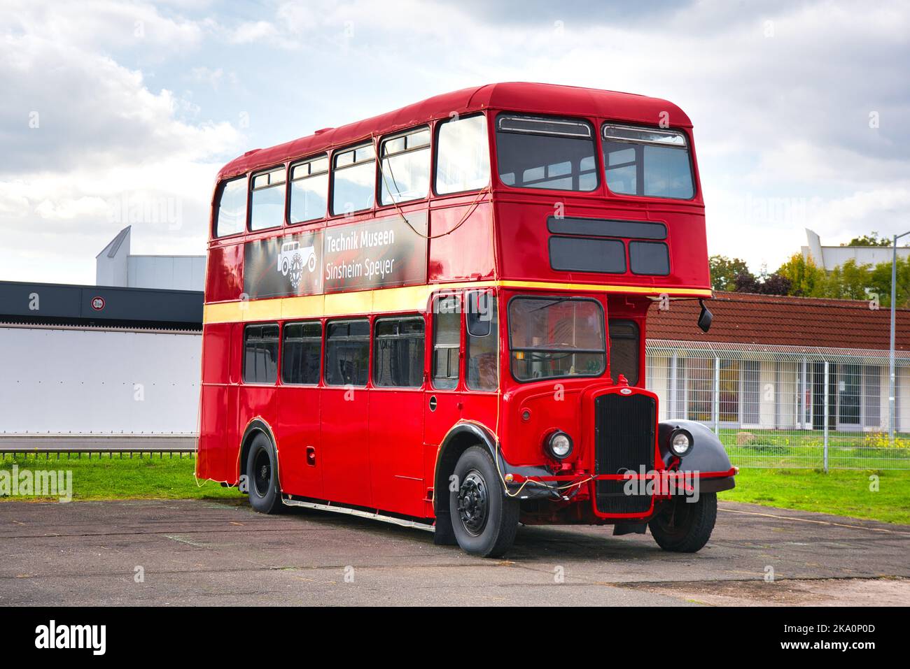 SPEYER, GERMANY - OCTOBER 2022: red AEC Routemaster 1954 British double ...