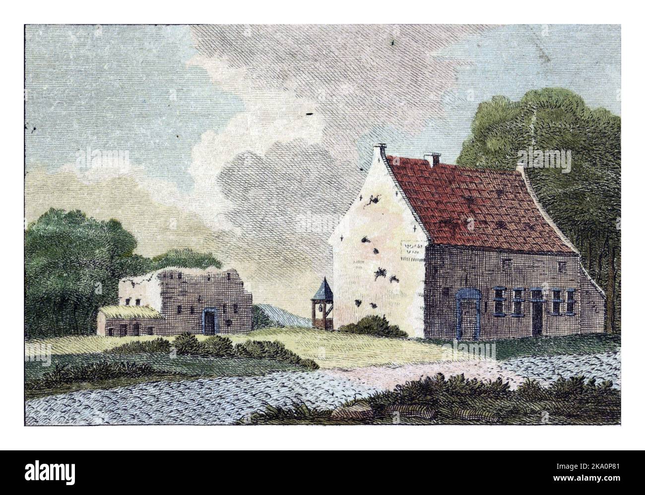The La Belle Alliance inn. Part of a group of four plates of buildings in the vicinity of the Waterloo battlefield (June 18, 1815). Stock Photo