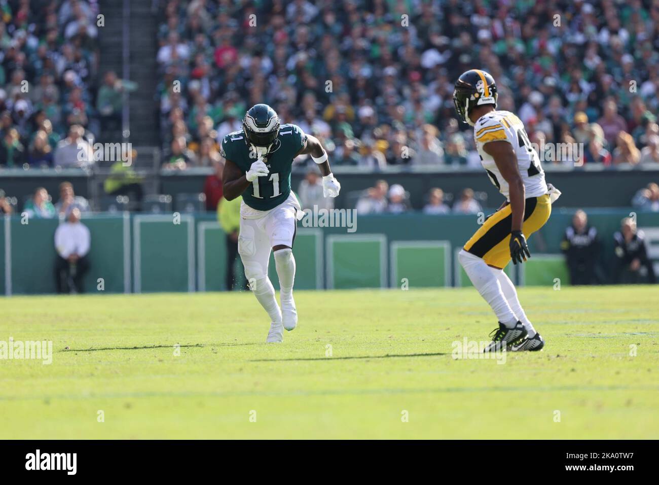 PHILADELPHIA, PA - OCTOBER 30: Philadelphia Eagles wide receiver A.J. Brown  (11) after the game between the Pittsburgh Steelers and Philadelphia Eagles  on Sunday, October 30, 2022 at Lincoln Financial Field in