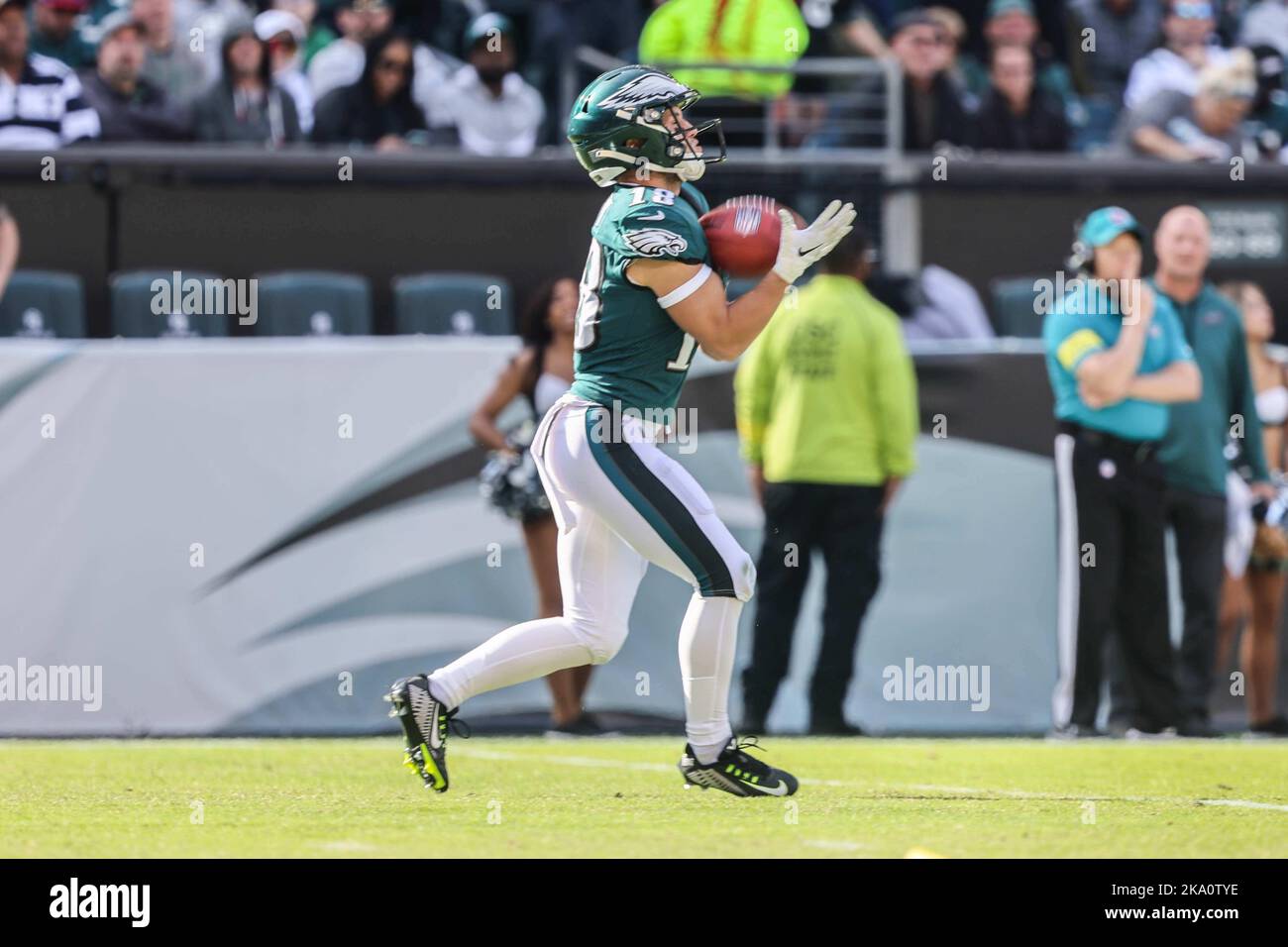 Philadelphia Eagles wide receiver Britain Covey (18) looks on during the  NFL football game against the Jacksonville Jaguars, Sunday, Oct. 2, 2022,  in Philadelphia. (AP Photo/Chris Szagola Stock Photo - Alamy