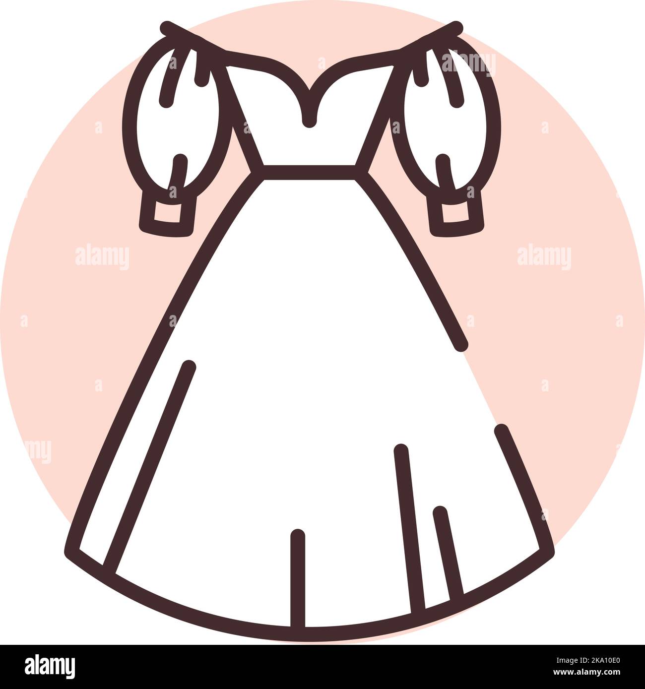 Event white wedding dress, illustration or icon, vector on white background. Stock Vector