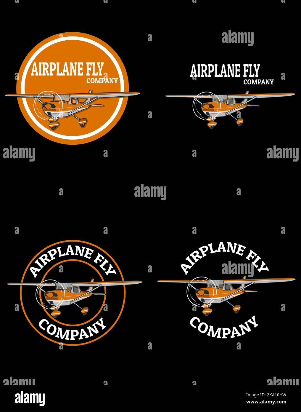 Set airplane logo on black background Stock Vector