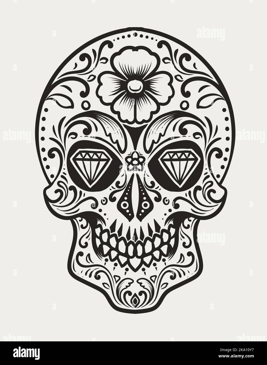 Illustration day of the dead skull on white background Stock Vector