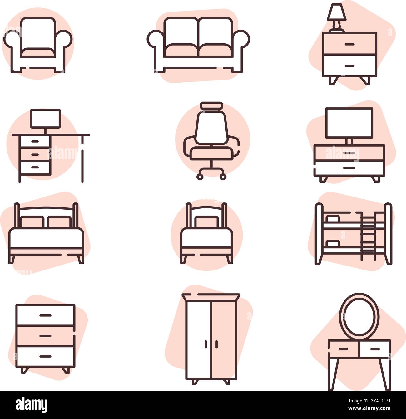 Furniture icon set, illustration or icon, vector on white background ...