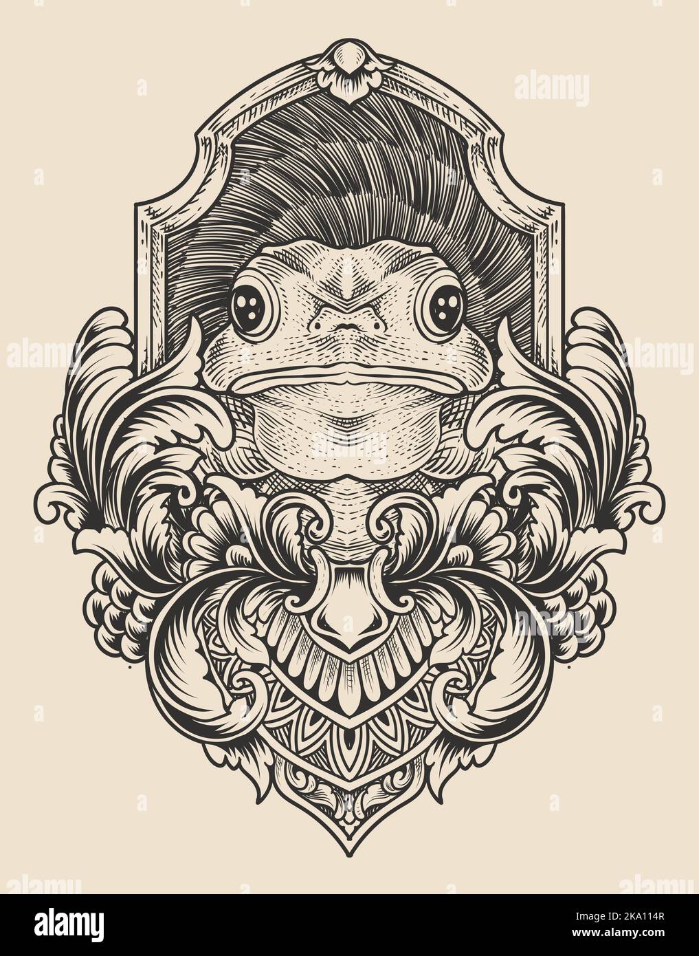 illustration vintage frog with engraving style Stock Vector Image & Art ...