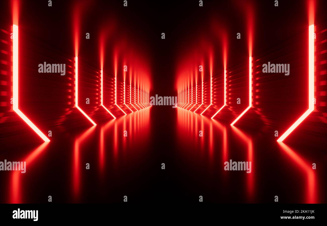 Glowing neon lines and tunnel, 3d rendering. Digital drawing Stock ...