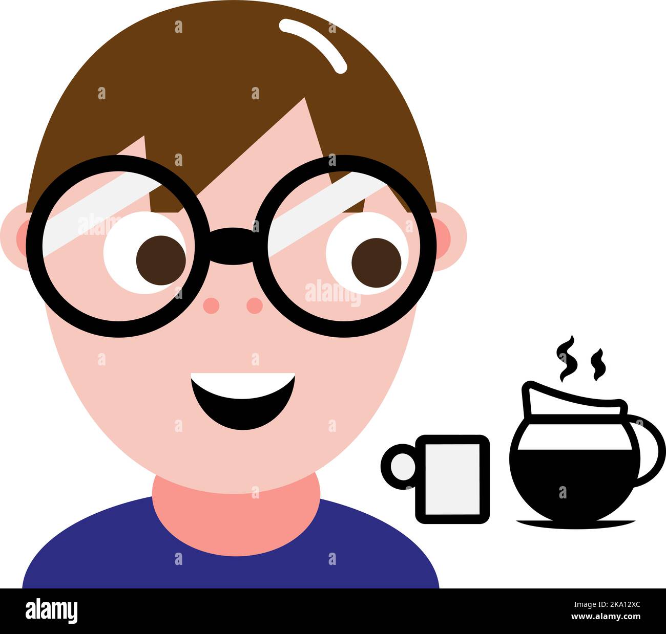 People with glasses drinking coffee, illustration or icon, vector on white background. Stock Vector