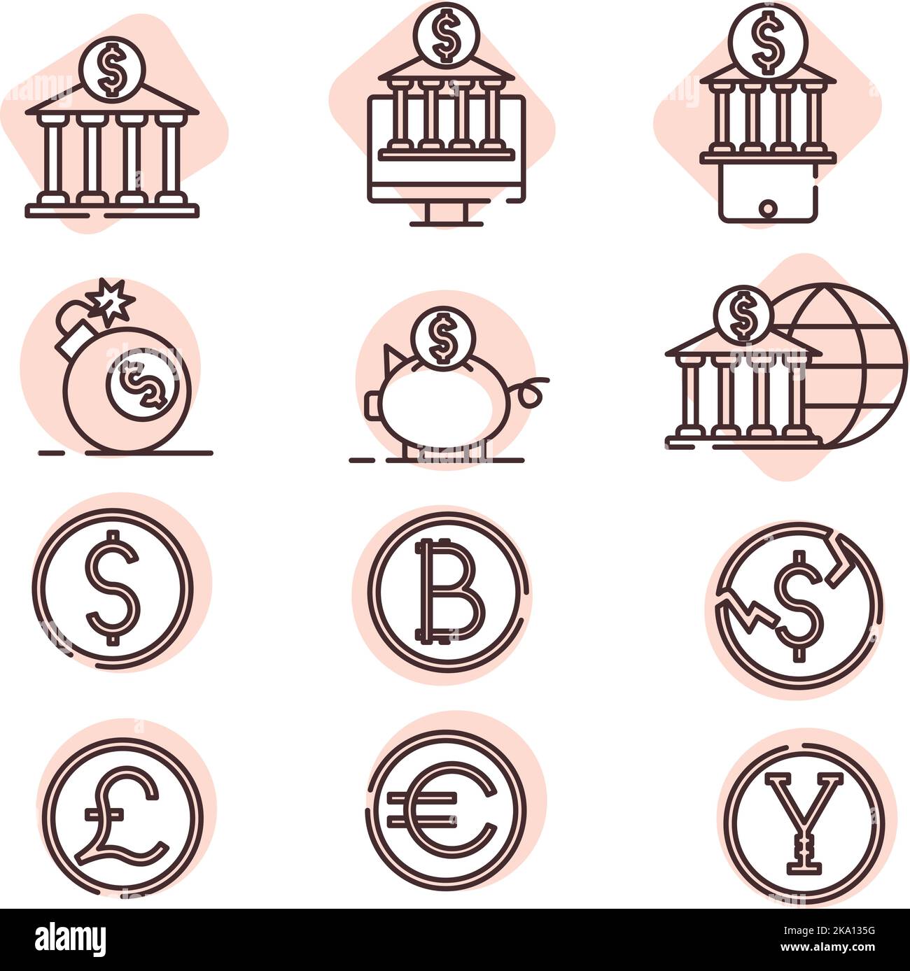 International money, illustration or icon, vector on white background. Stock Vector