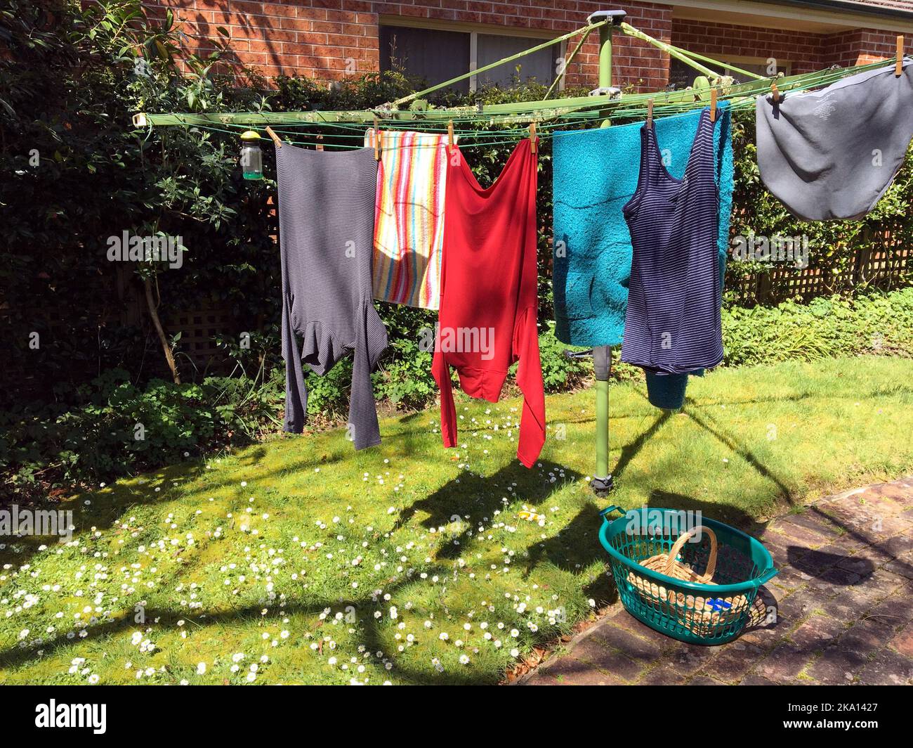 The Hills Hoist rotary clothes line invented in Australia by Gilbert Toyne in the 1920s Stock Photo