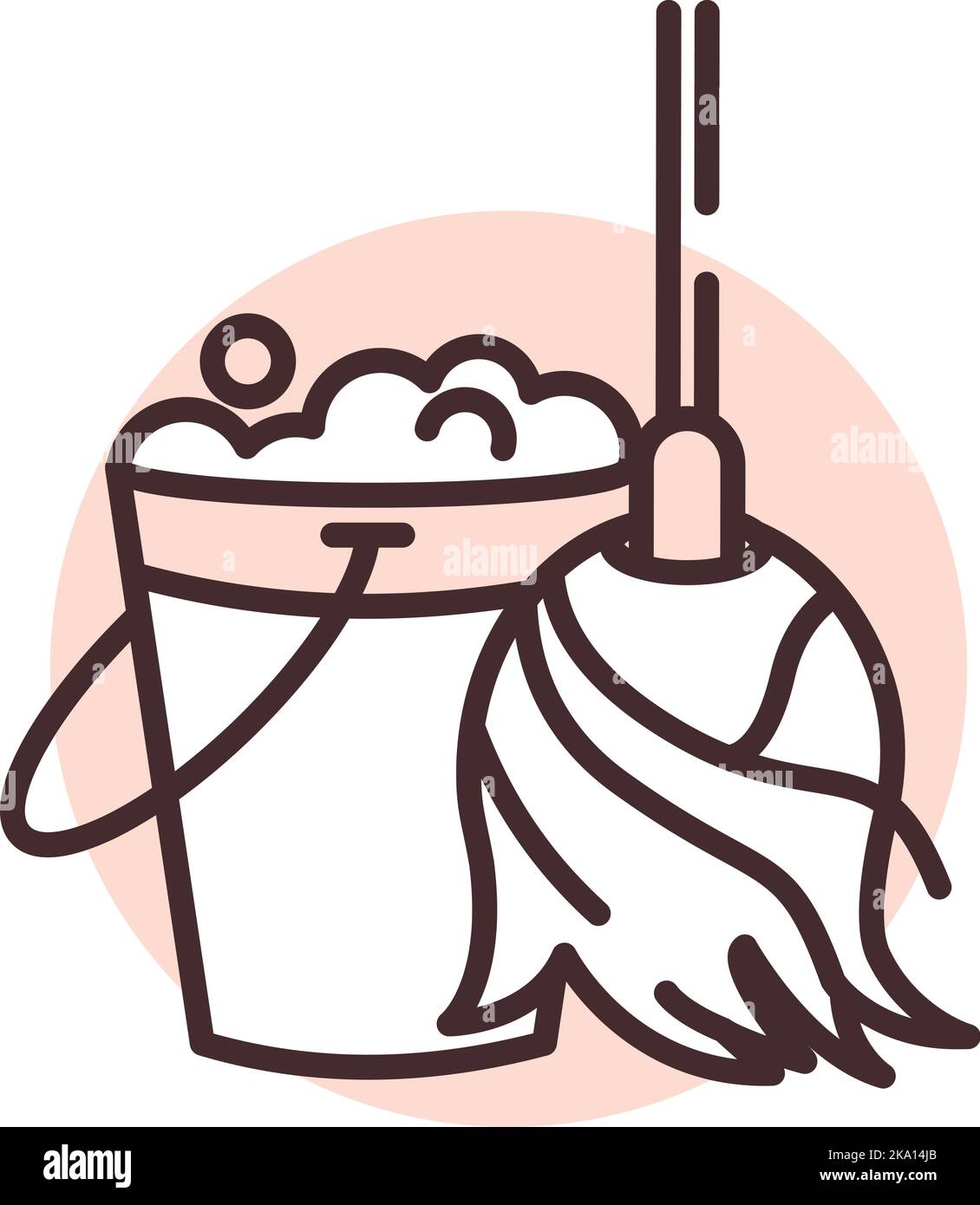 Sanitation mop and bucket, illustration or icon, vector on white background. Stock Vector