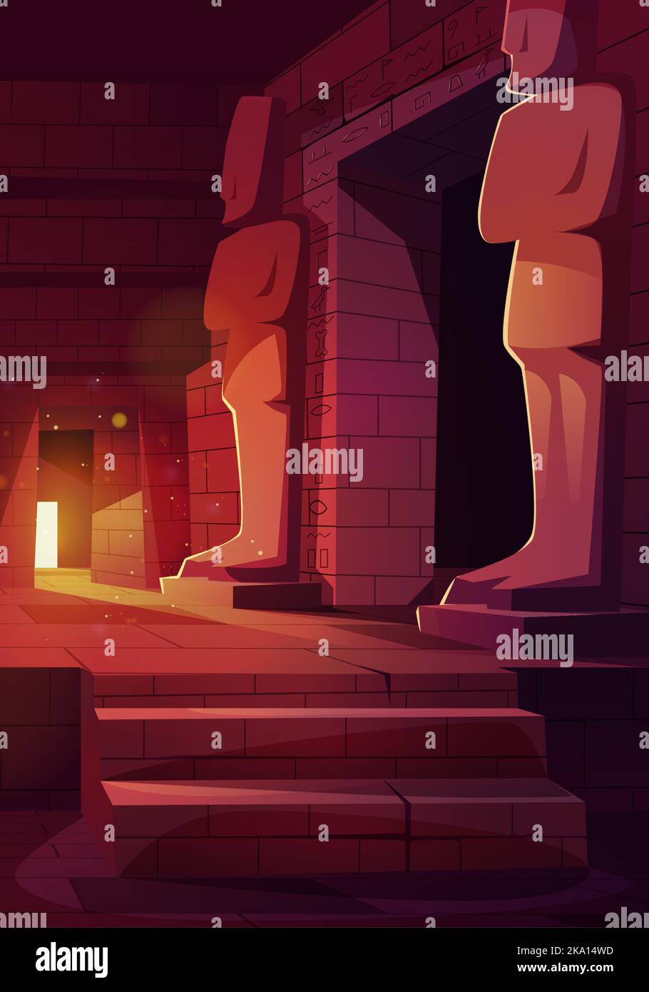 Egypt temple or pyramid interior, tomb room with hieroglyphs on brick