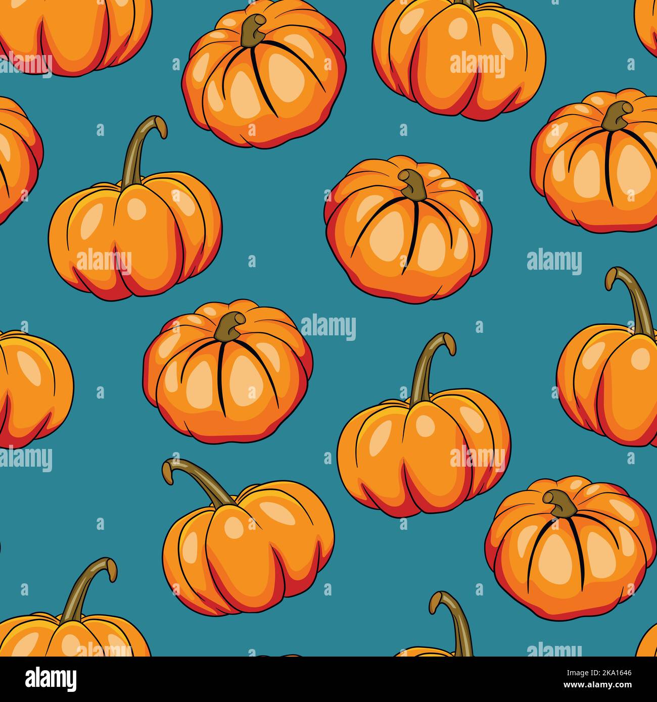 Seamless pattern with halloween pumpkins on color background. Scary and ...