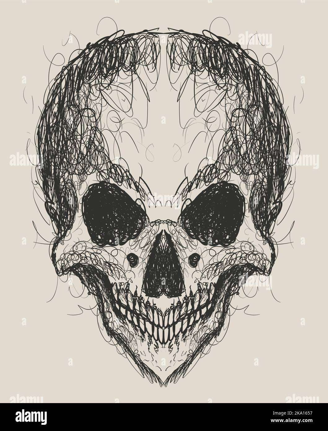 illustration abstract skull head with scrible style Stock Vector