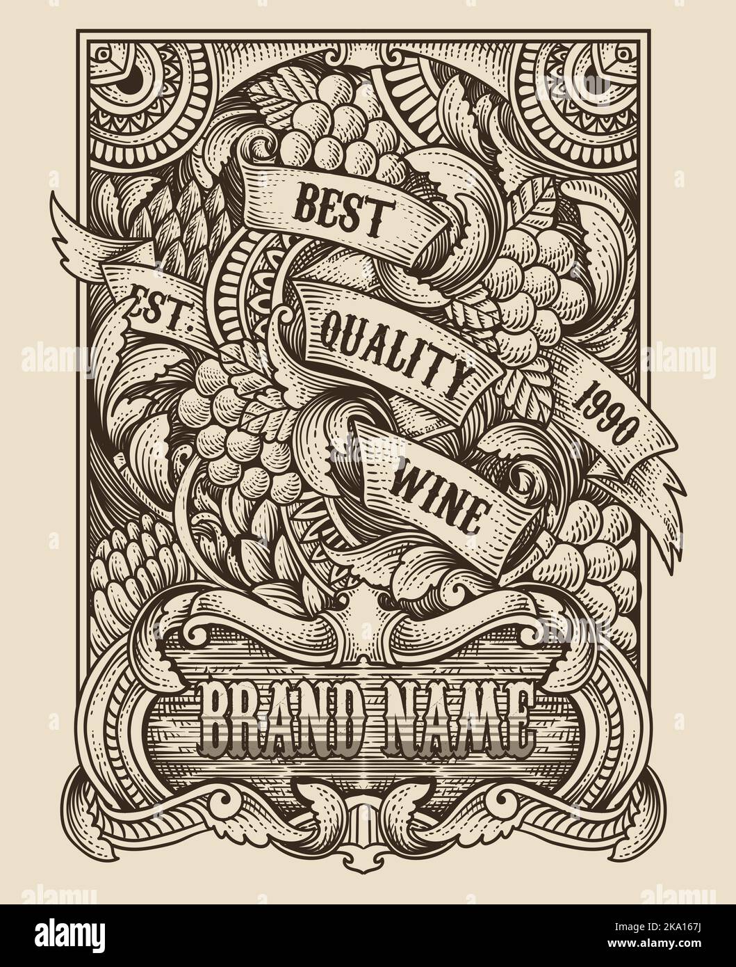 antique wine label on white background Stock Vector