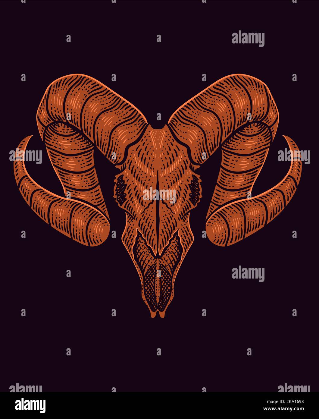Illustration ram's skull on black background Stock Vector