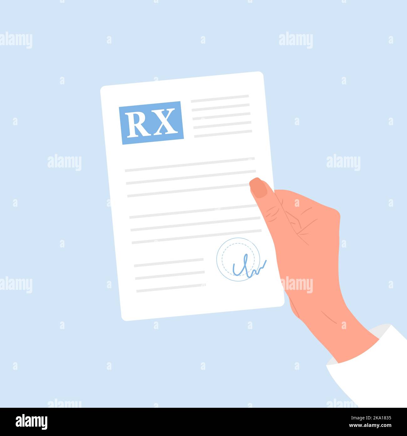 Medical prescription drugs. Female hand holding recipe for pills ...