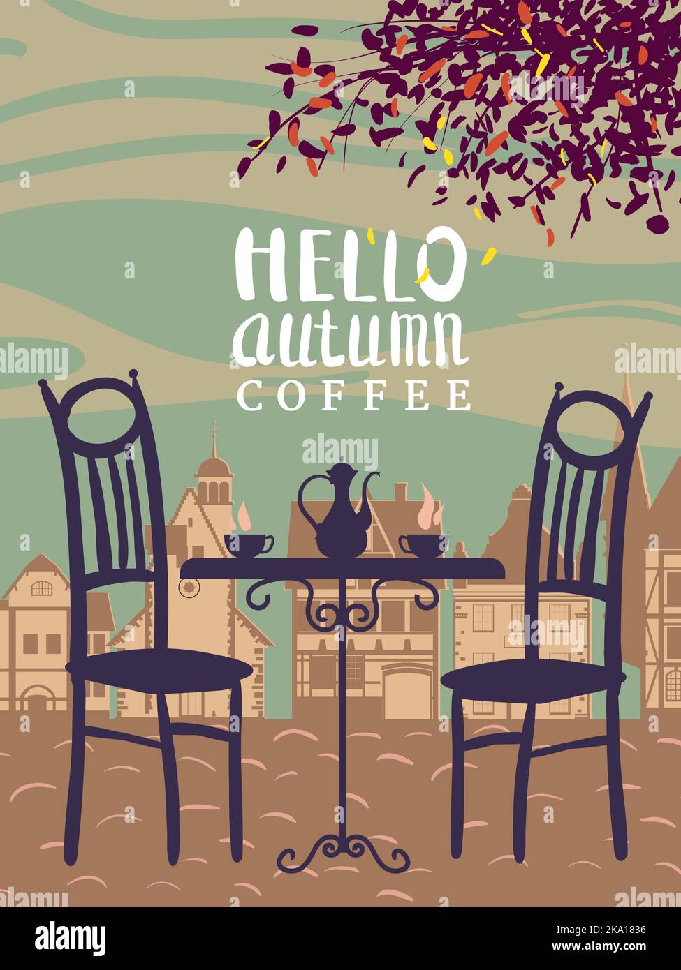 Hello Autumn Coffee street cafe, outdoor, park, fall mood, night Stock ...