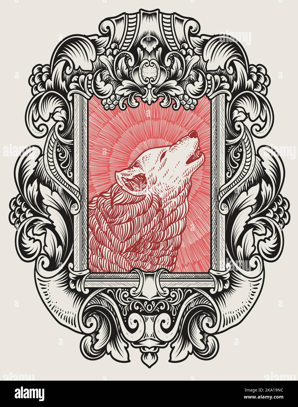 illustration vintage wolf with engraving style Stock Vector Image & Art