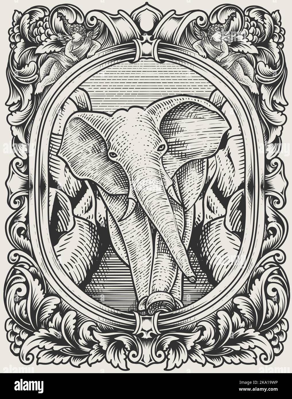 illustration vintage elephant with engraving style Stock Vector Image ...