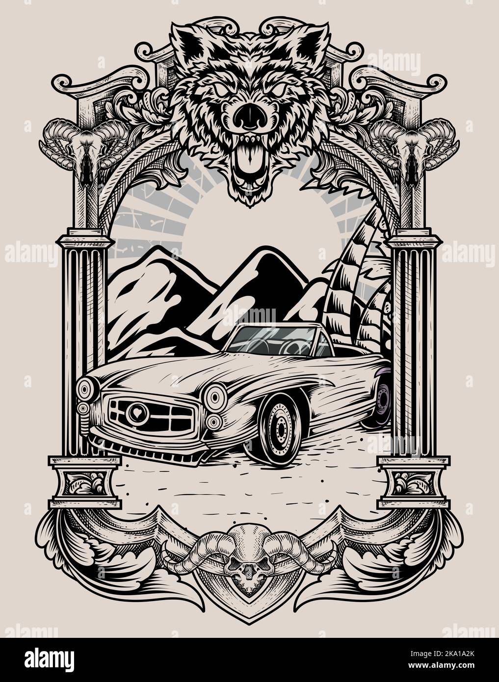 illustration vintage car retro style Stock Vector