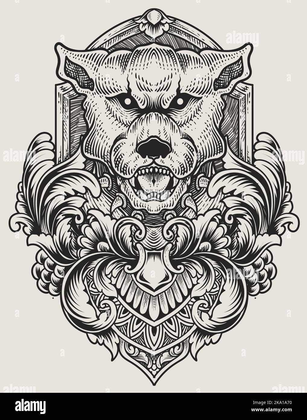 illustration vintage dog with engraving style Stock Vector