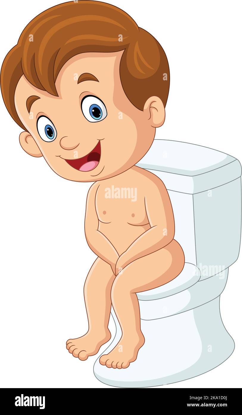 Cartoon little boy sitting on the toilet Stock Vector Image & Art - Alamy