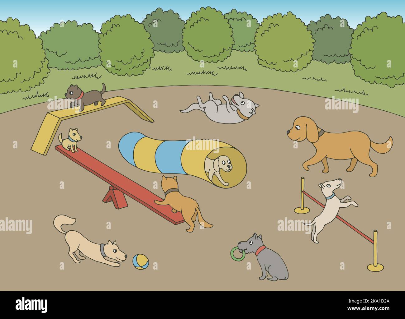 Dog play on playground graphic color sketch landscape illustration vector Stock Vector