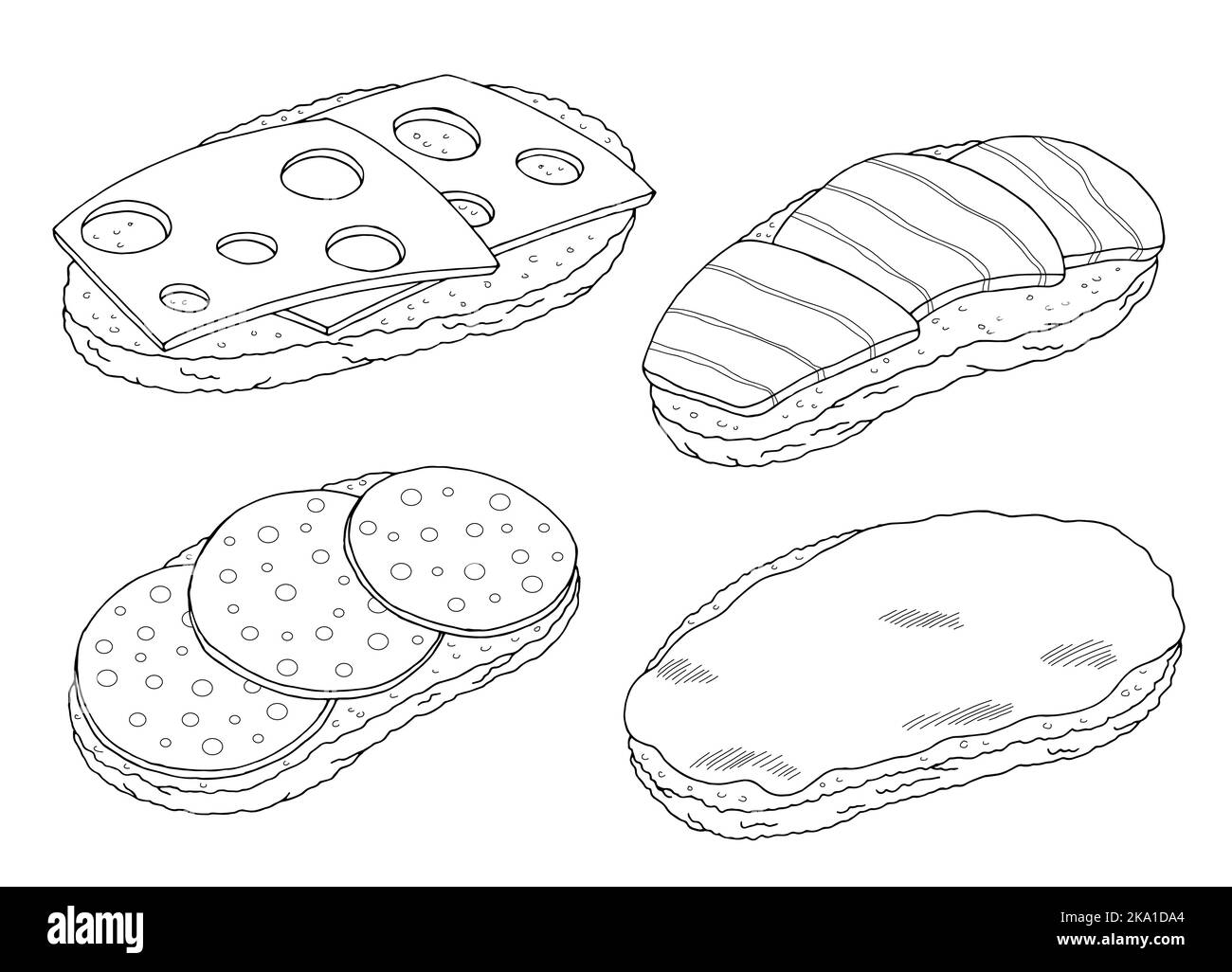 Sandwich set graphic fast food black white sketch isolated illustration vector Stock Vector