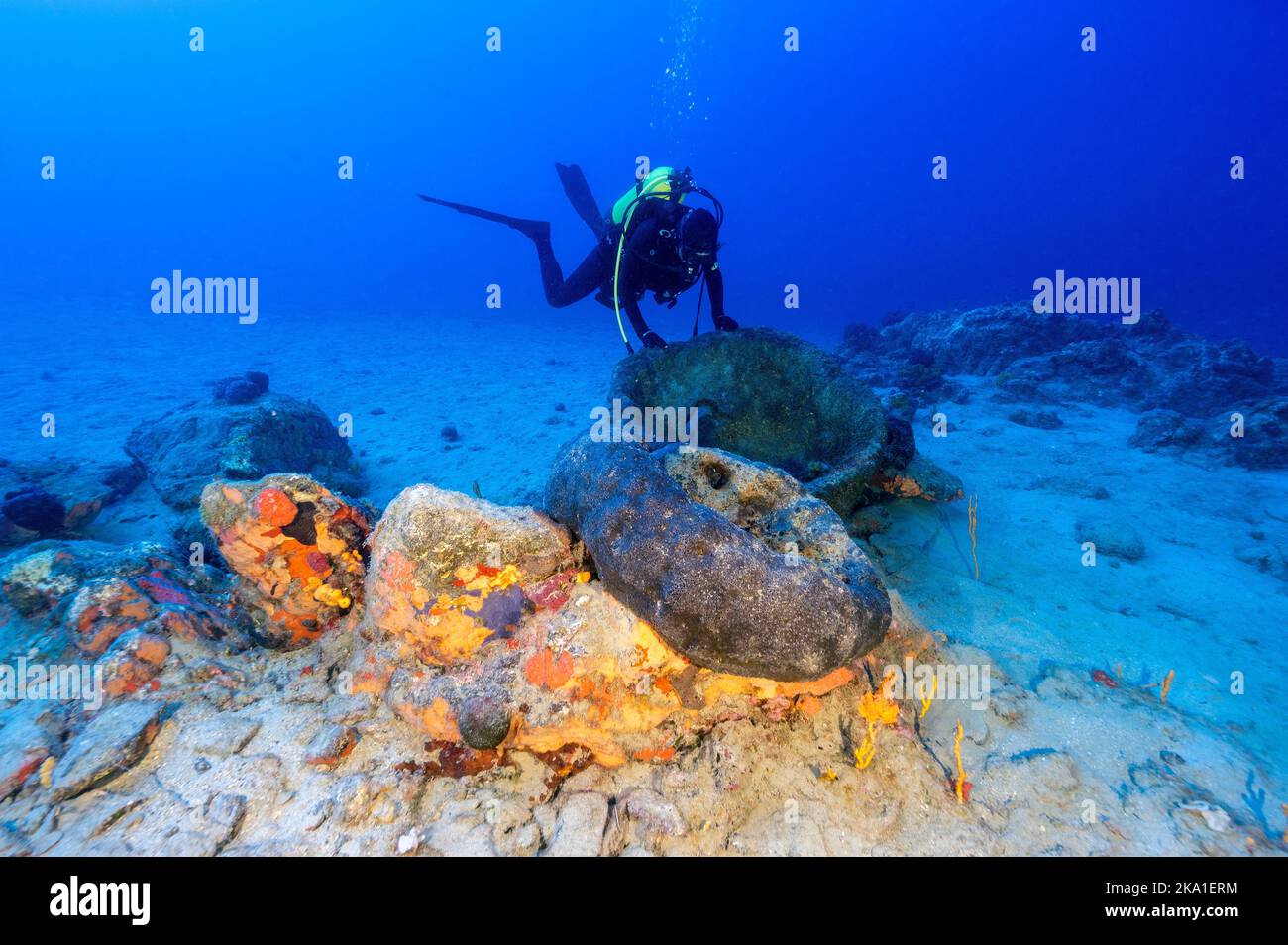 Marine biologists inspecting giant sponges of 4050 years old in Gokova