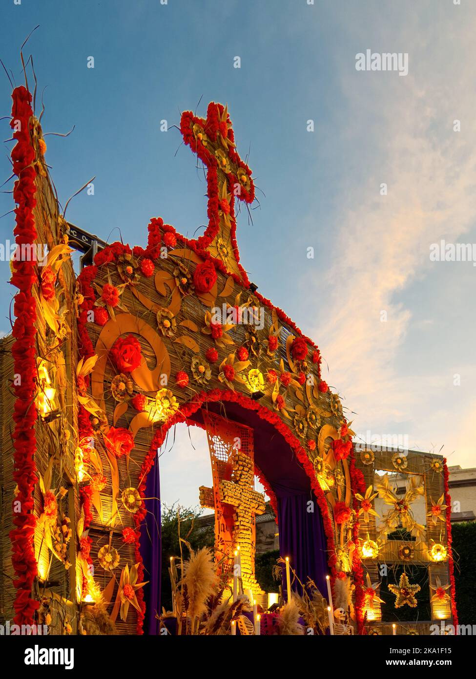 A Colorful altar of the dead in day of the dead in mexico Stock Photo