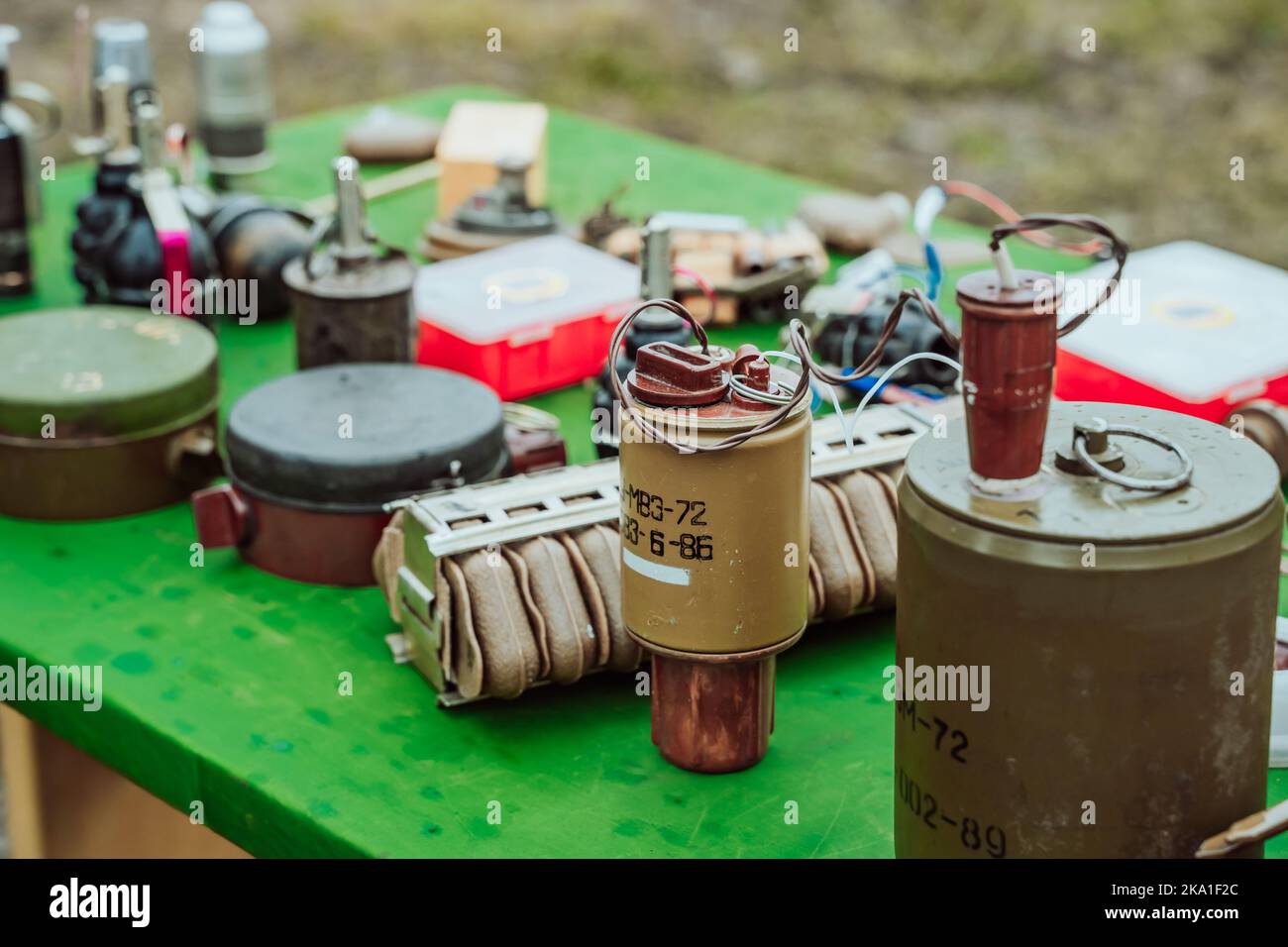 Kazan, Russia.2022, September 29. The various types of mines used in warfare. Stock Photo