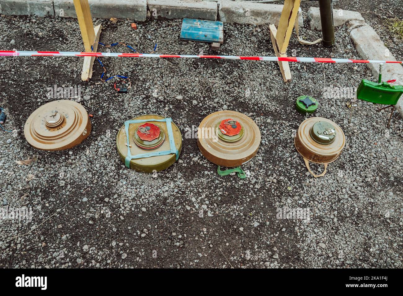 Kazan, Russia.2022, September 29. Anti-tank mines. The various types of mines used in warfare. Stock Photo