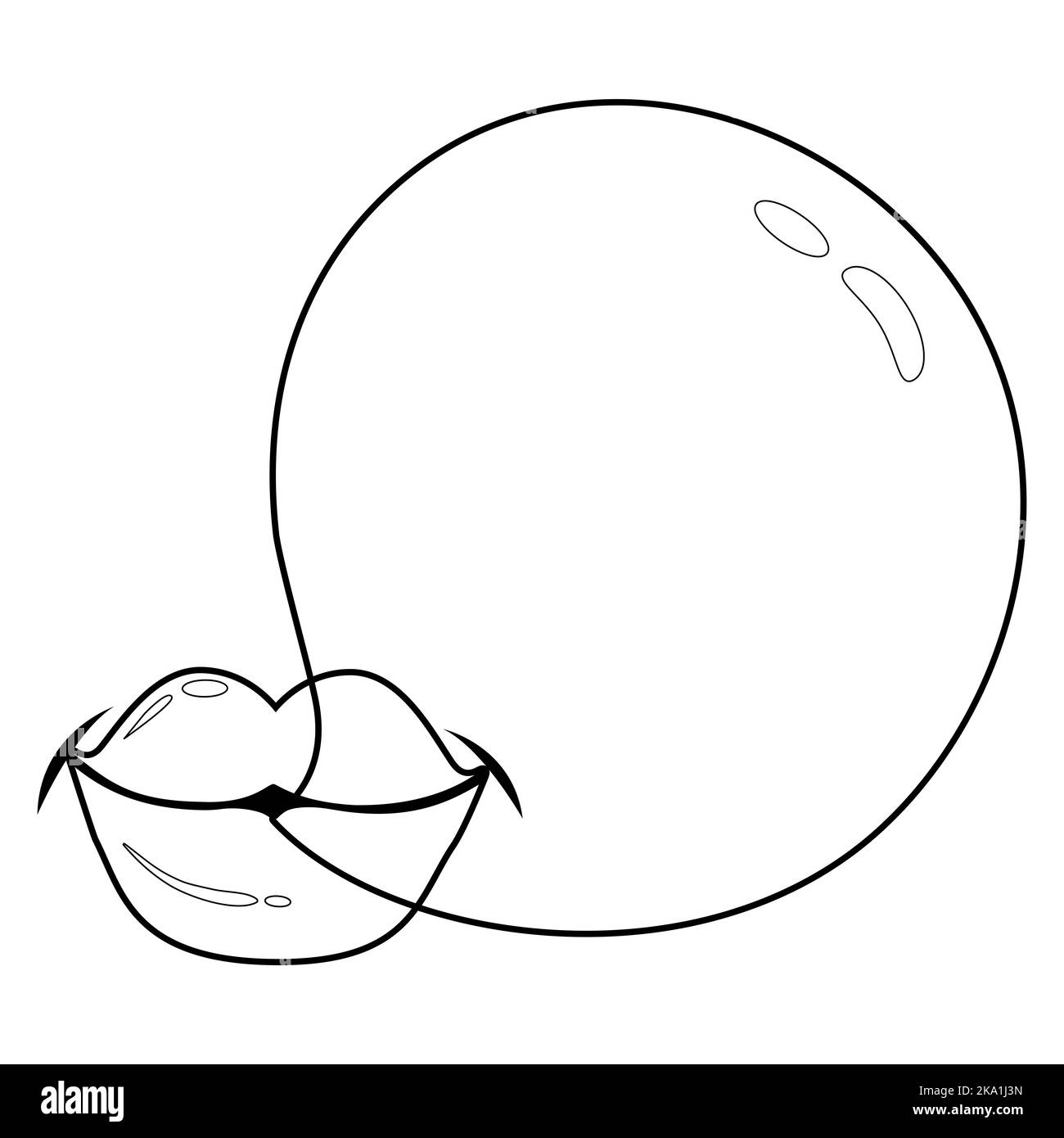 A mouth blowing a bubblegum bubble. Black and white coloring page Stock Photo