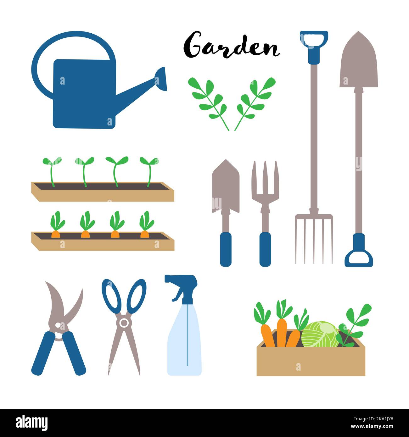 Set of gardening tools and plants, vector illustration Stock Vector ...