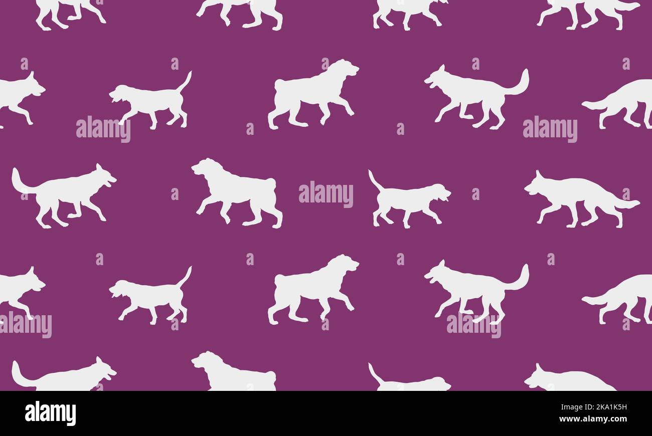 Seamless pattern. Dogs different breeds in various poses. Endless texture. Design for fabric, decor, wallpaper, wrapping paper, surface design. Vector Stock Vector