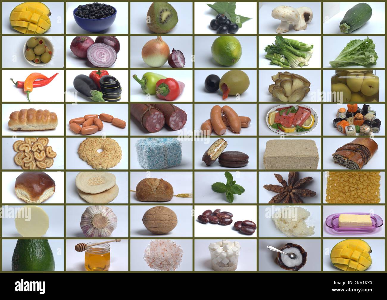 large group of food on white background Stock Photo - Alamy