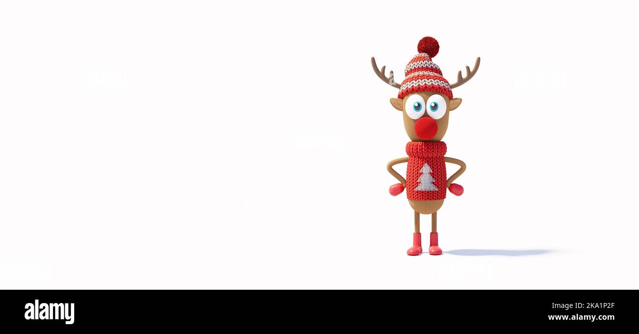 Reindeer cute character on white background 3d render 3d illustration Stock Photo