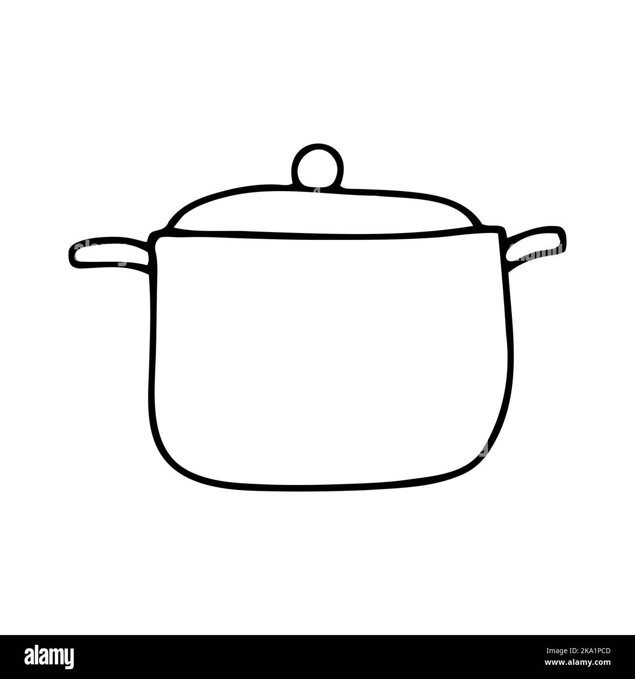 Simple, flat, black and white cooking pot silhouette illustration. Isolated  on white Stock Vector