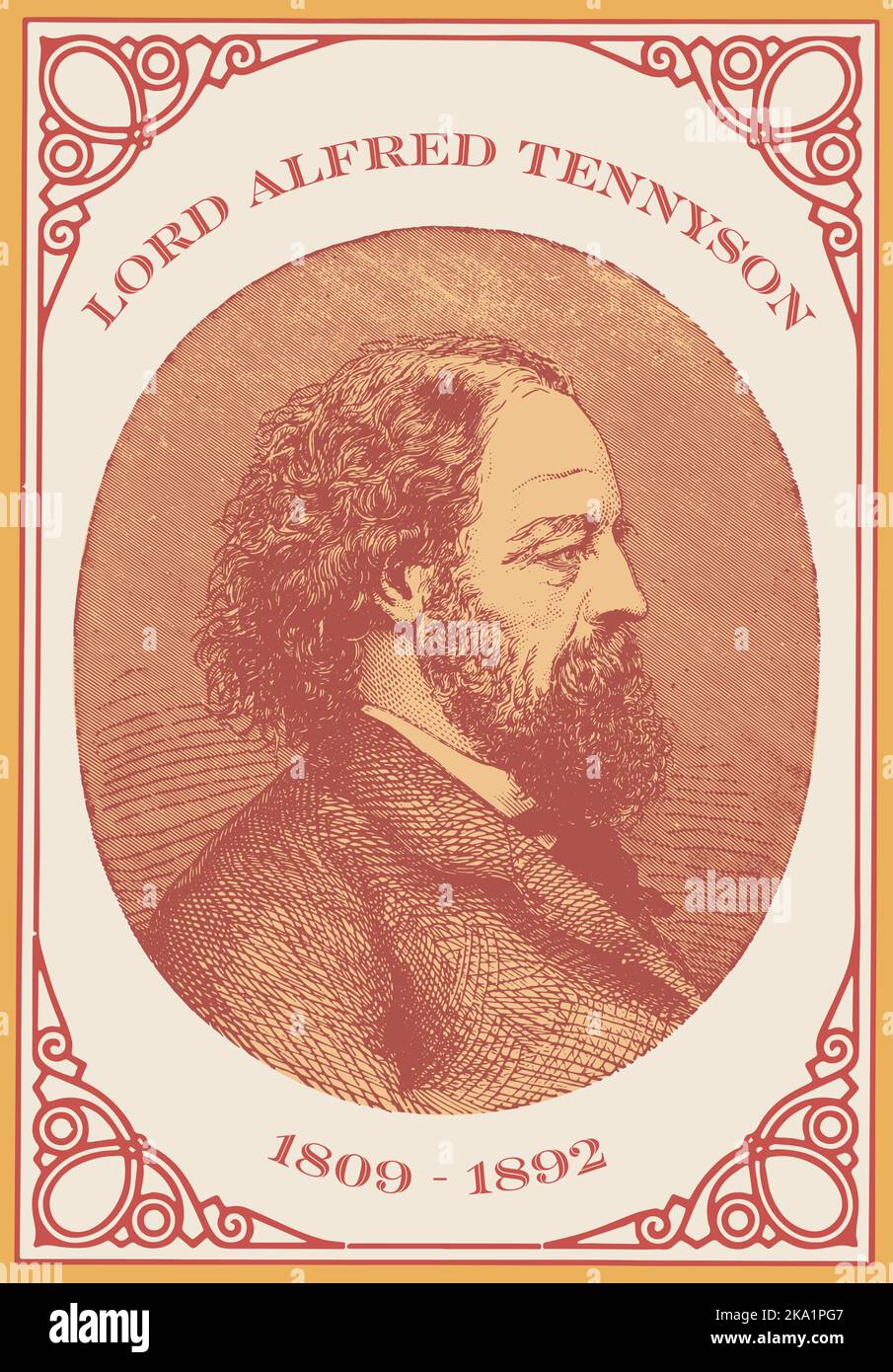 Vintage engraving of Lord Alfred Tennyson, English poet and poet laureate. Stock Vector