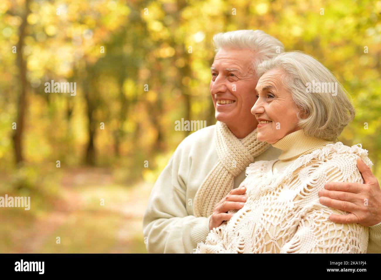 Nice elderly couple in a autumn park Stock Photo - Alamy